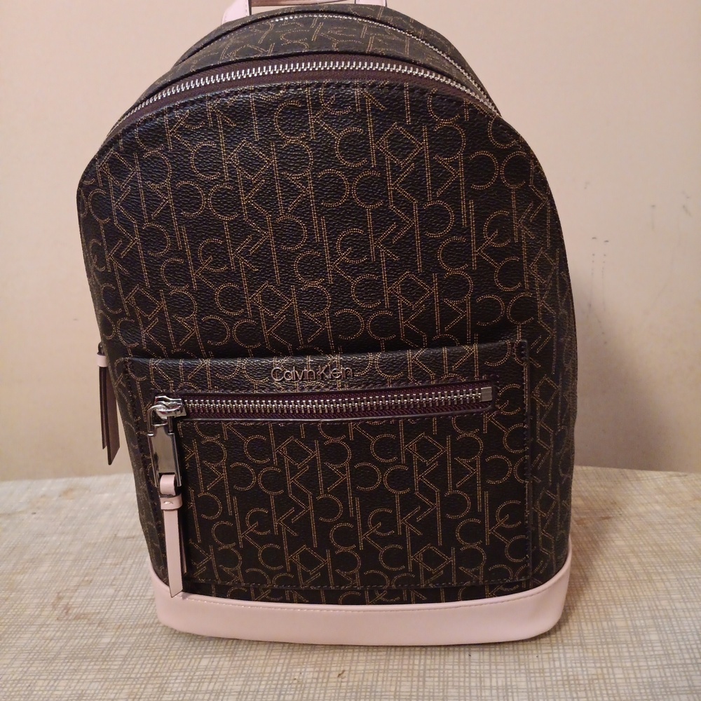Calvin Klein two layers backpack STYLE H1AKJPA2 logo covered rose side pocket